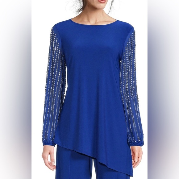 NWT Antthony Original asymmetrical beaded Tunic Top Women’s SZ medium Blue HSN - Picture 1 of 6